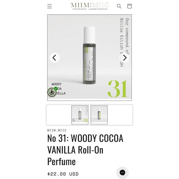 NEW MIIM MIIC 31 Perfume Oil Rollerball 10ml Woody Cocoa Vanilla Billy Eilish - Picture 2 of 4
